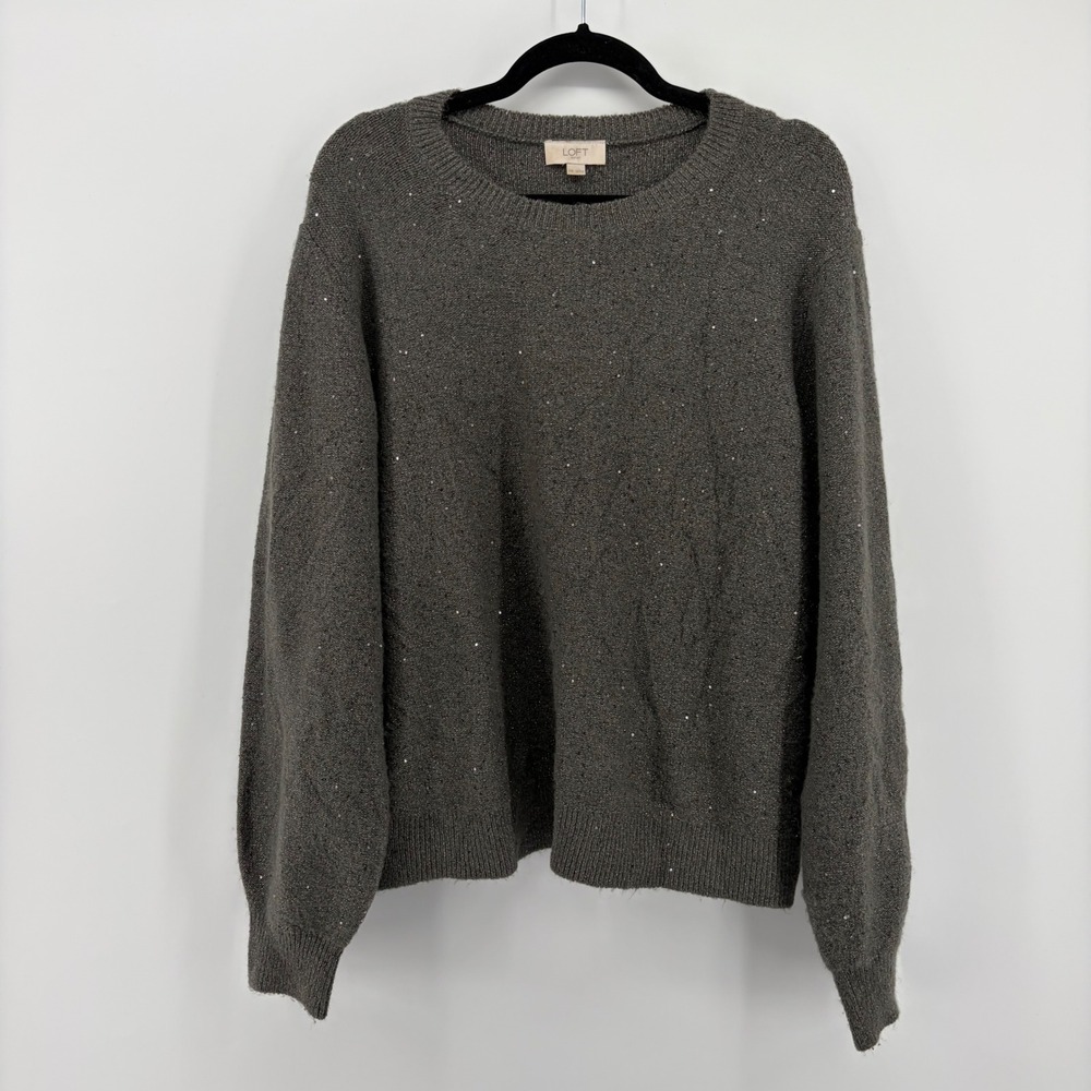 LOFT‎ Outlet Womens Gray Sparkle Sequin Crew Neck Sweater Pullover XXL